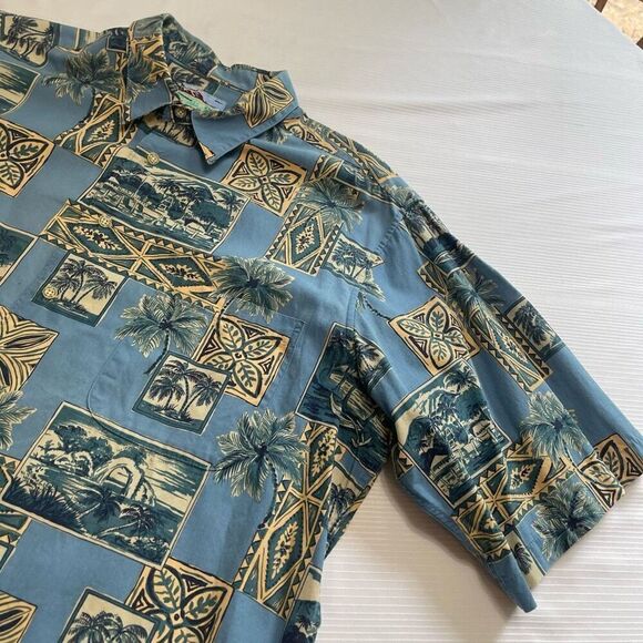 Reyn Spooner VTG Blue Palm Short Sleeve Button Up Shirt Size XL - Picture 2 of 8